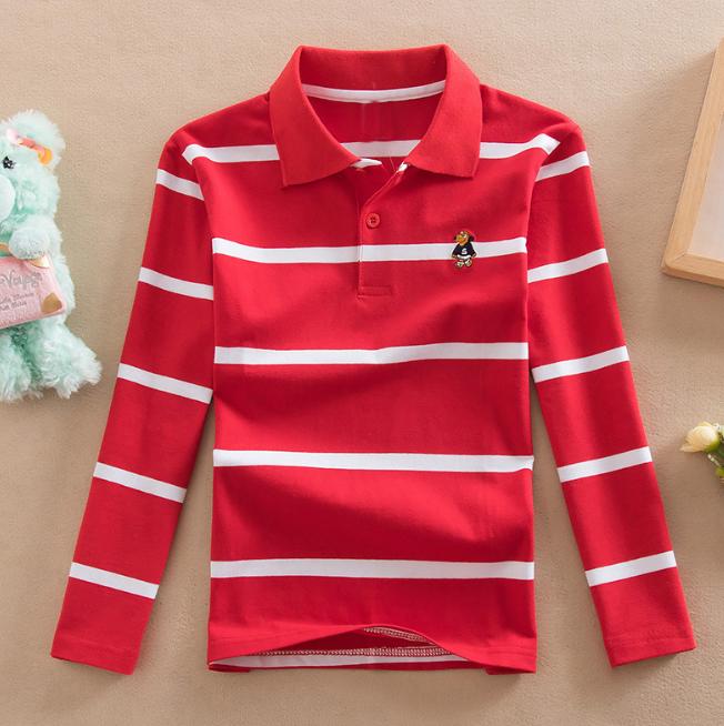 Children's Long Sleeve Shirts Spring Autumn Children's Wear Middle and Large Children's T-shirt Cotton Stripe Polo Shirt