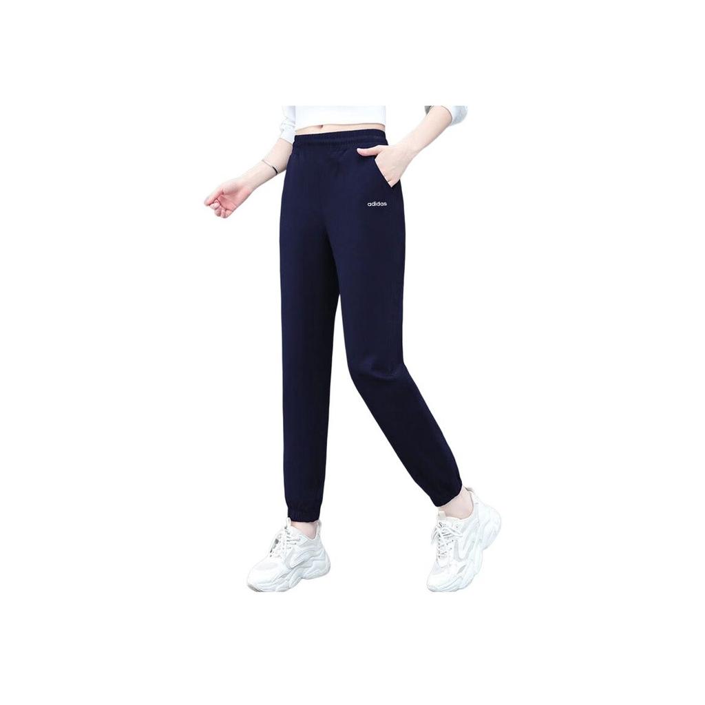 adidas Pantaloni Sportivi a Coste Elasticizzati a Vita Media Tinta Unita Donna Fondo Blu Navy JN7432