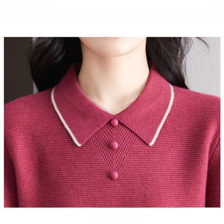 Autumn/Winter New Women's Sweater POLO Collar Knitted Top Large Loose Collar Pullover Stylish Bottom Shirt