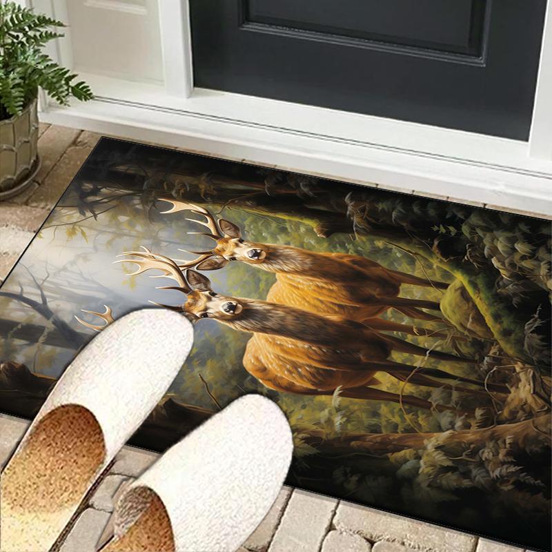 Deer With Floral Crown Office Rug Chair Mat, Entryway Carpet, Suitable for Front Door, Bedroom, Living Room, Desk, Holiday Gift