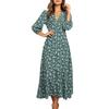 Boho Floral Maxi Dress Elegant Style Long Sleeve High Waist Loose Casual Beach Dress for Women Bohemian Printed