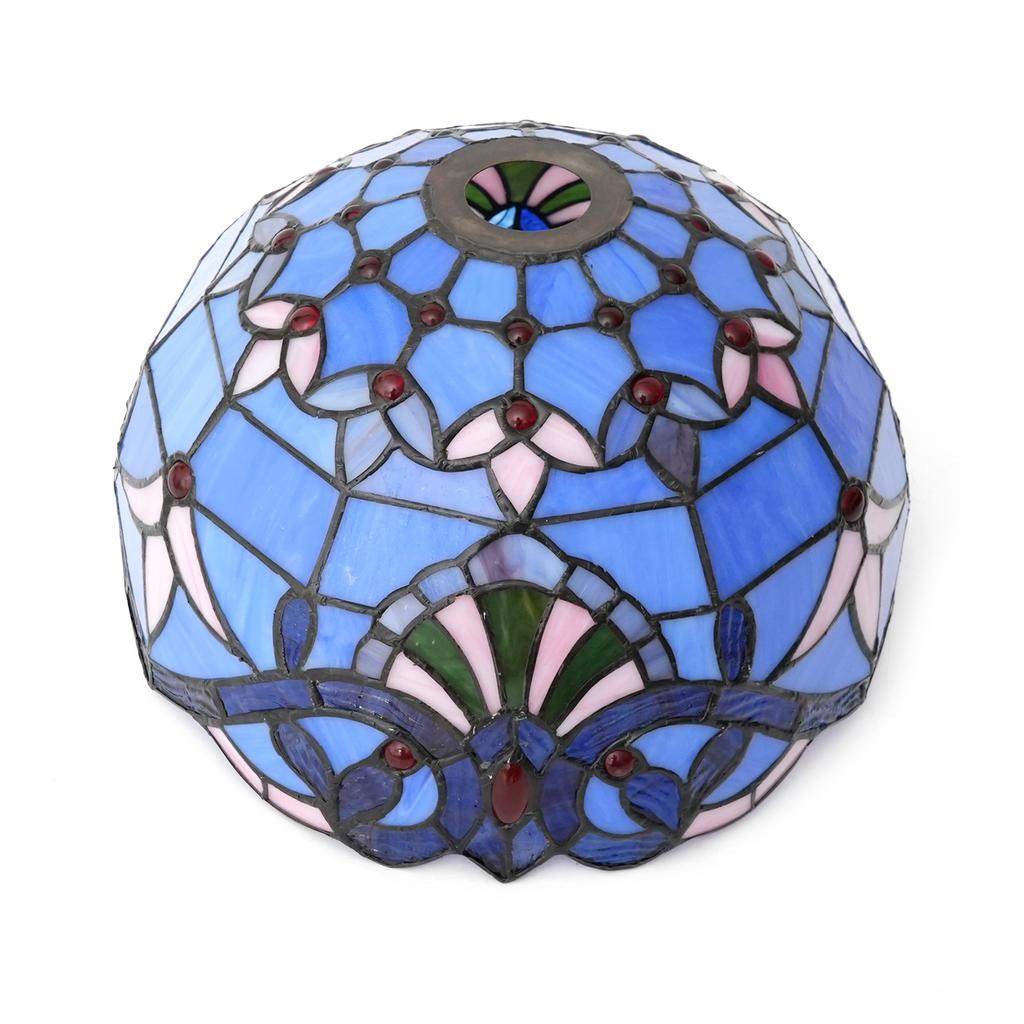Blue Baroque Lamp Shade, 12 Inch Medium Stained Glass Lampshade Replacement for Torchiere Floor Lamp and Pendant Light Fixtures