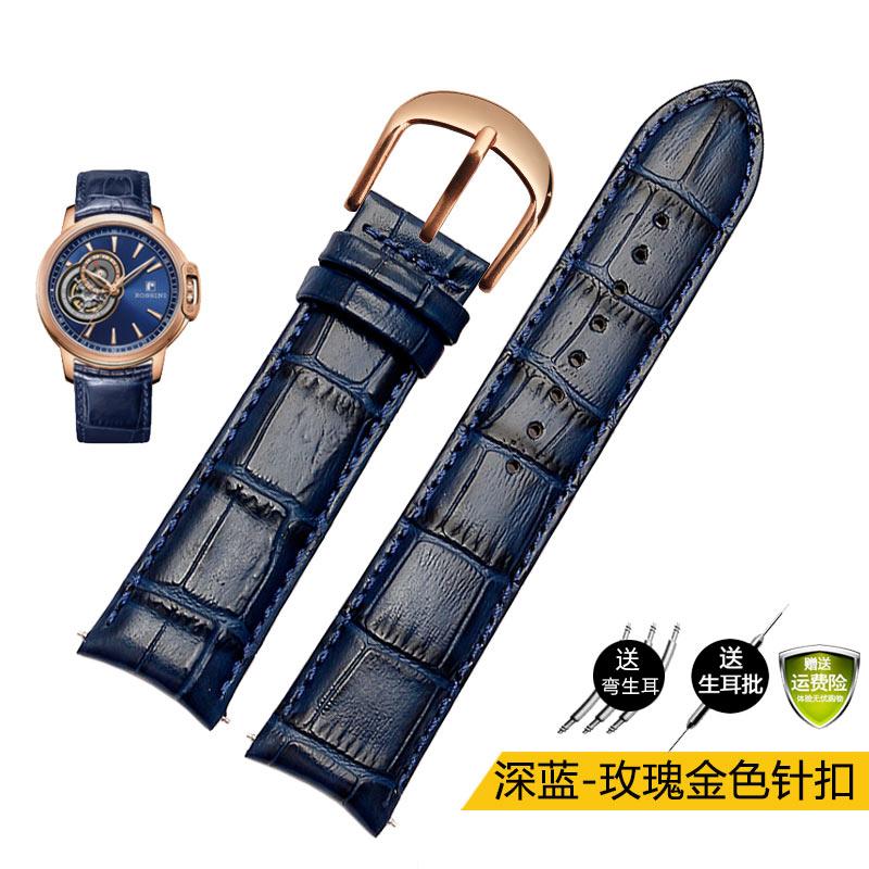 20mm 21mm 22mm Curved End Genuine Leather Watchband For Tissot Citizen Seiko Mido Arc Mouth Men Blue Watch Strap Universal Belt