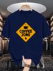 Unisex Crew Neck Tee Coffee Zone Retro Sign Letter Graphic Print Soft Cotton Loose Short Sleeve Summer Casual Male Streetwear Tops