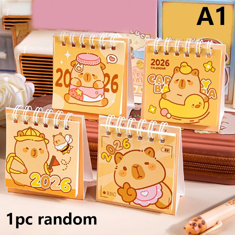 2026 Süßes Capybara Pferd Schreibtischkalender Mini Tragbar Spiralbindung Kalender Bücher Mädchenhaftes Herz Zeitmanagement Schreibtischdekorationen