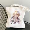 Shopper Genshin Impact Qiqi Anime Shopping Bag Harajuku Canvas Bag Large Capacity Collapsible Kawaii Women Shoulder Bag Handbag