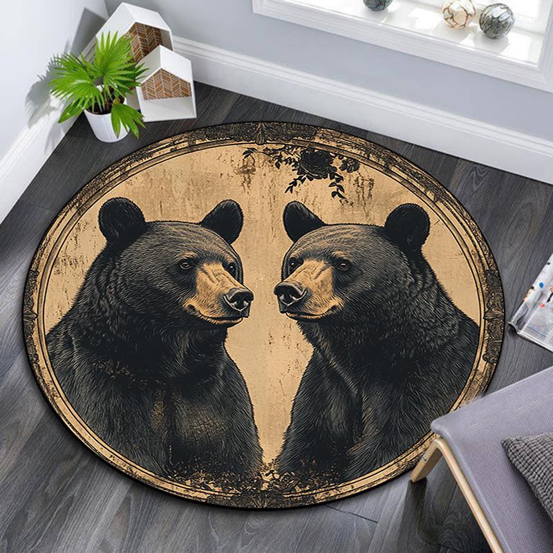 Black Bears Round Area Rug,Carpet Rug for Living Room Bedroom Sofa Playroom Decor,Non-slip Floor Mat