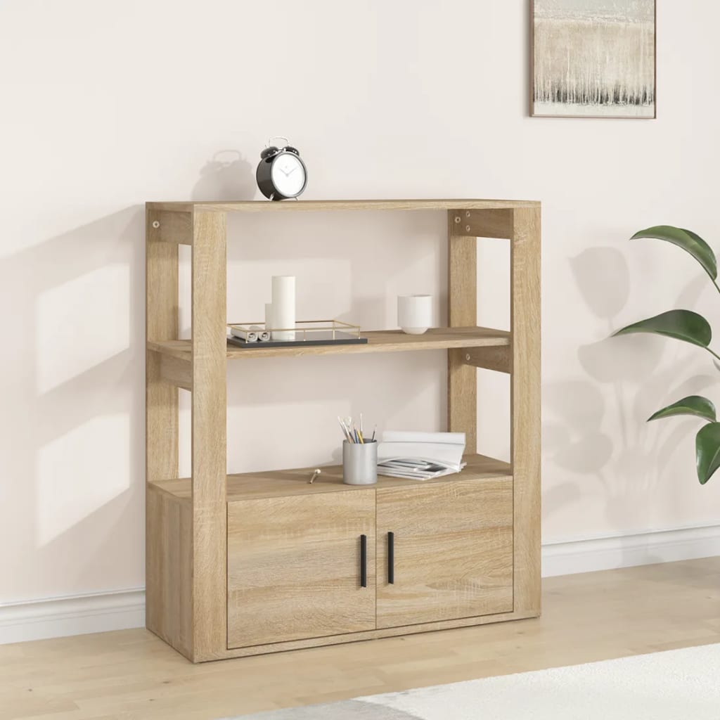Sideboard In Sonoma Oak Finish 80 X 30 X 90 Cm Particleboard