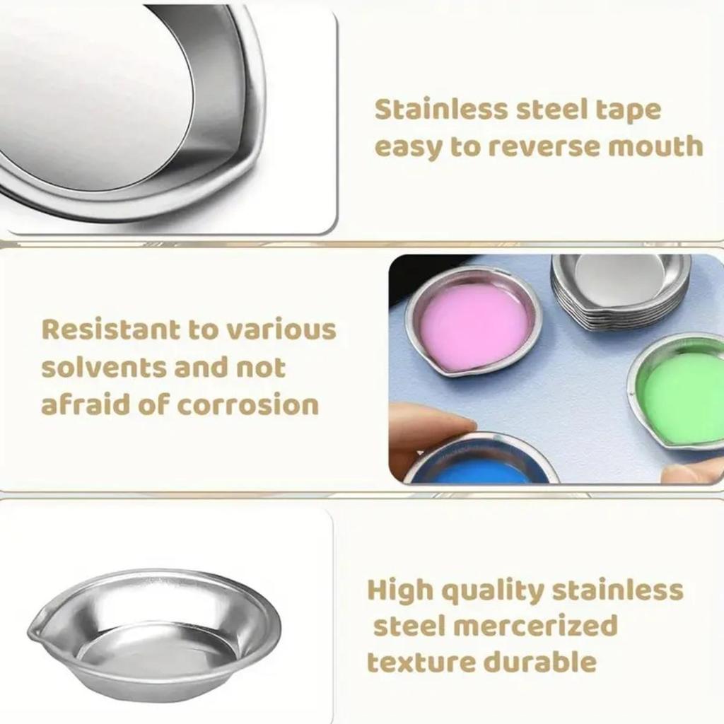 12PCS Stainless Steel Palette Color Mixer Metal Color Holder Simple Palette Bowls Trays Cups Supplies Painting Tools