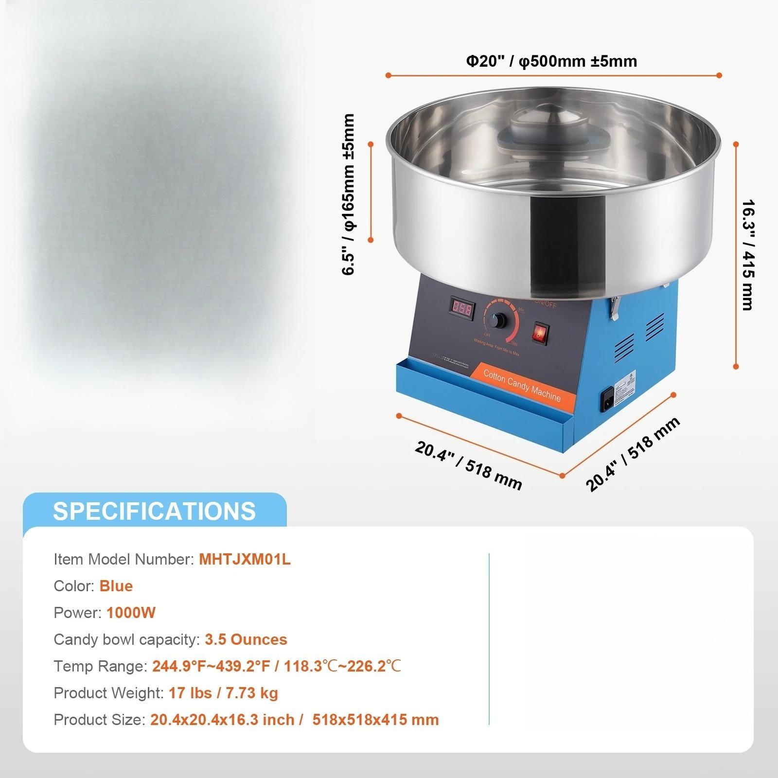 Electric Cotton Candy Machine Candy Floss Maker Commercial Cotton Candy Machine Stainless Steel Bowl and Sugar Scoop