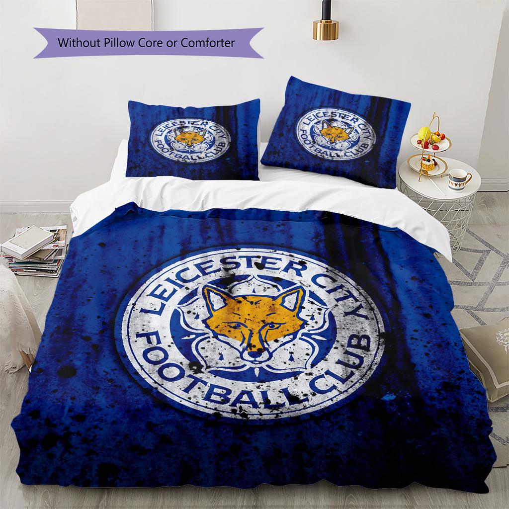 Leicester City FC Pattern Bedding Quilt Set Home Decoration Gift (1 * Duvet Cover + 2 * Pillowcase Without Core)