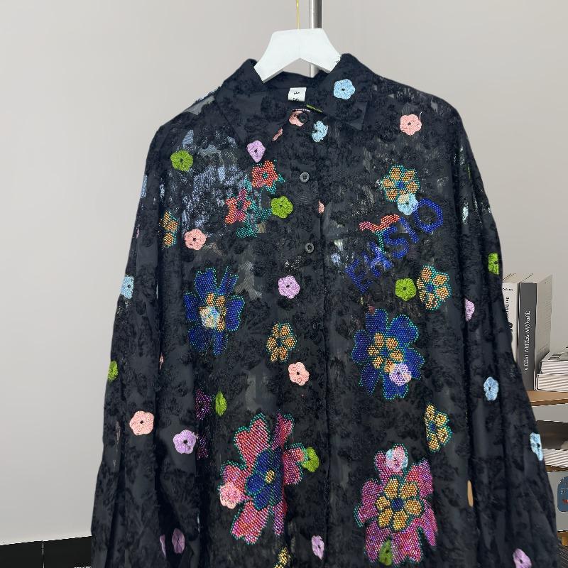 Fashion Flowers Casual Loose Shirts for Women Spring and Autumn New Long Sleeve Women's Blouses Tops Elegant Single Breasted Simple Ladies Shirt 25835