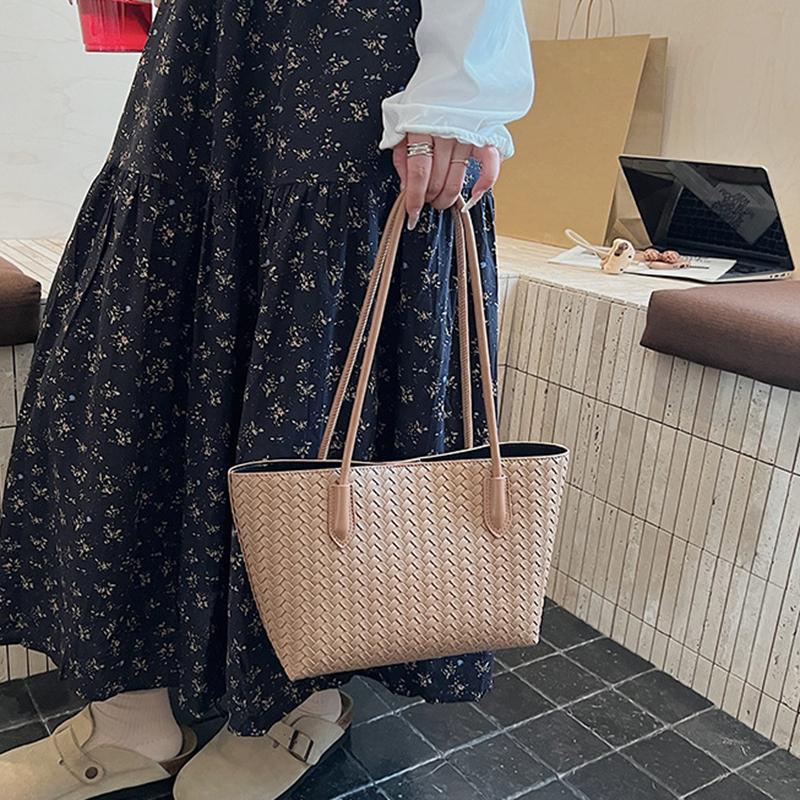 Woven Tote Bag for Women Large Woven Handbag Soft Leather Shoulder Bag Work Shopper Travel Tote Bag with Purse KTB