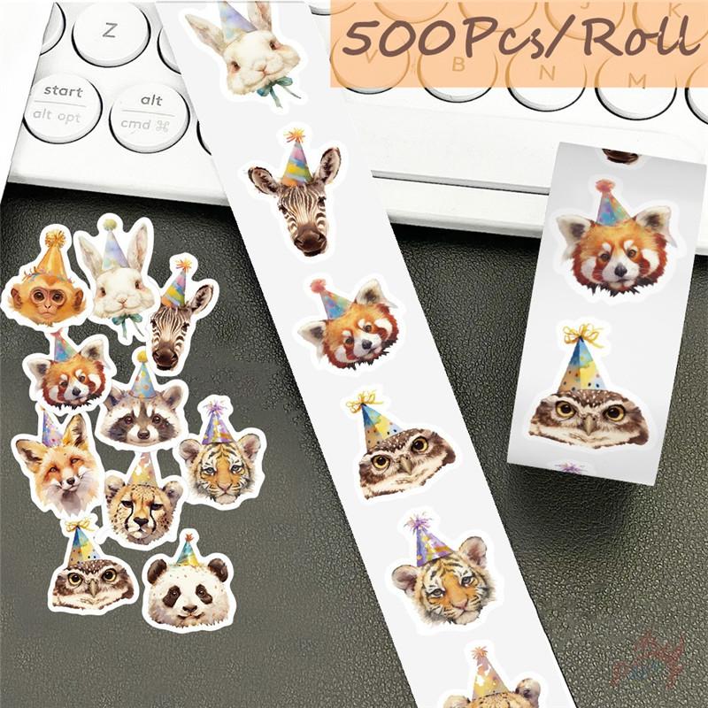 500Pcs/Roll Birthday Party Animals Kids Rewards Stickers - DIY Scrapbooks Album Decor Sealing Label Decals