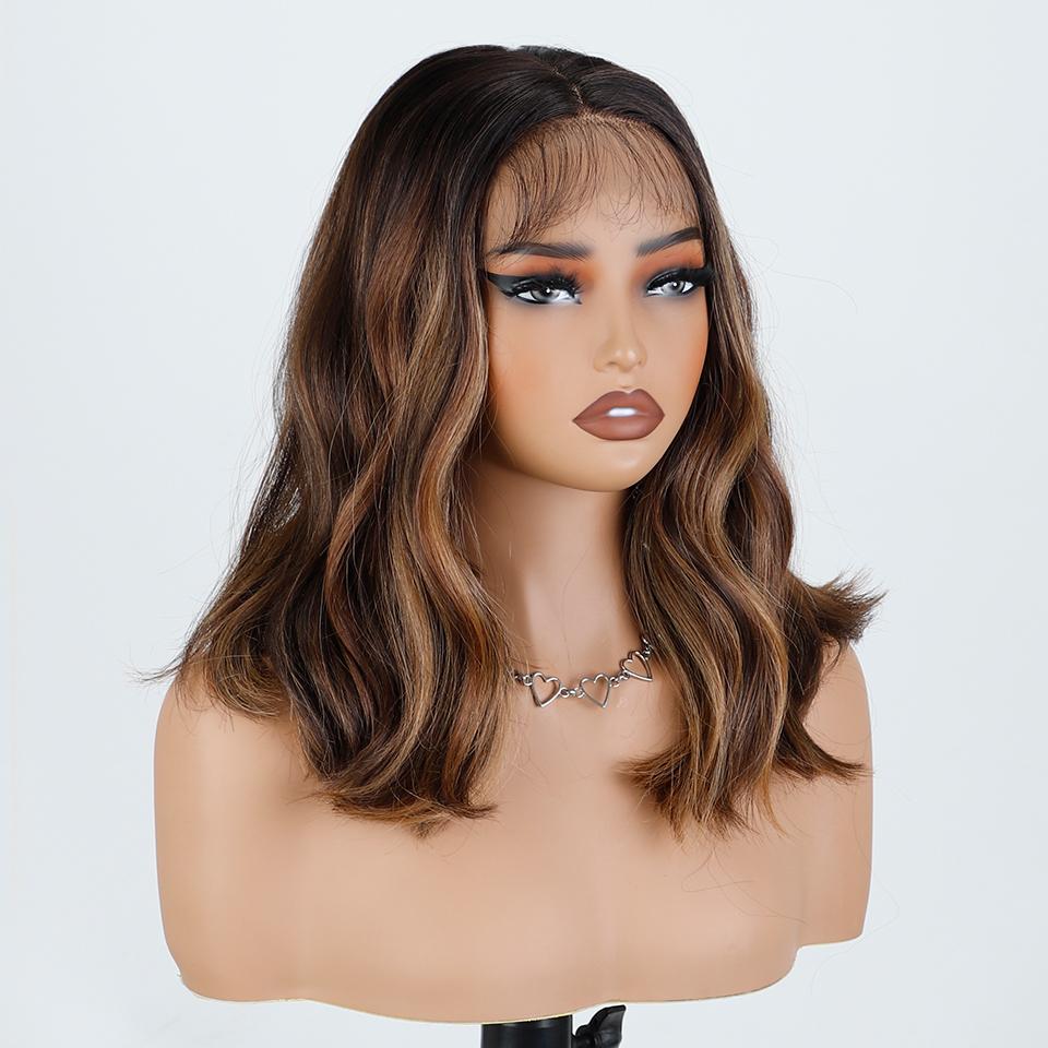 FREEDOM 13X7 Synthetic Lace Front Wigs For Women Short Bob Lace Frontal Wig Natural Curly Wavy Ombre Brown Blonde Cosplay Wigs