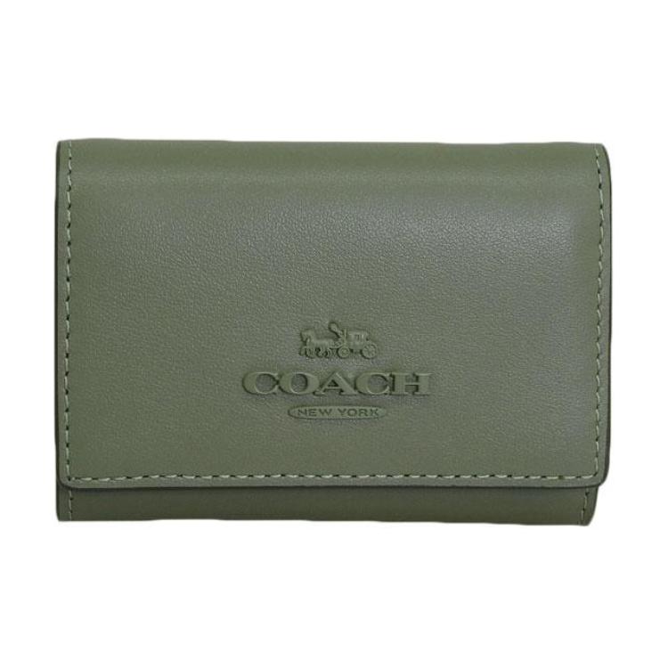 Coach Compact 10 Brand Logo Snap Closure Leather Wallet Women wallet Green CP260-QBMGR Green