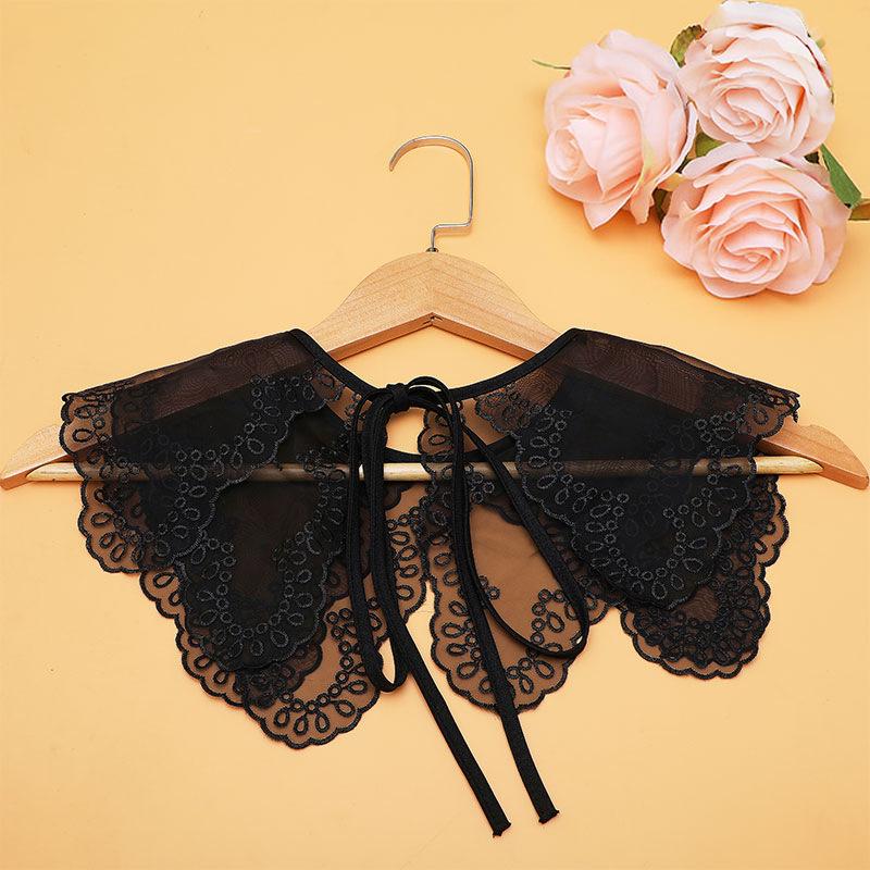 

Женский искусственный воротник: Универсальная двухслойная вышитая шаль с бабочкой и кружевной отделкой.