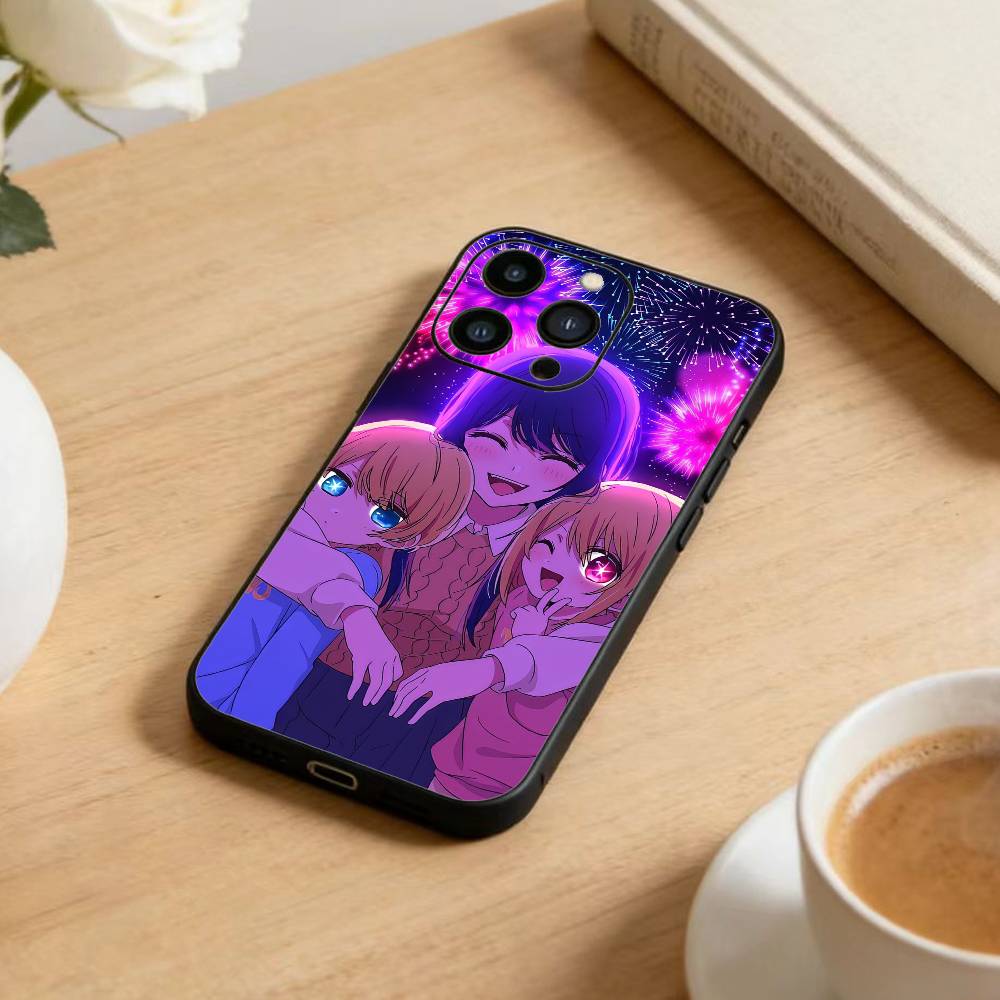 Oshi No Ko A-Anime Cute Phone Case For iPhone 16,15,14,13,12,17,Pro Max,Plus Silicone Black Case