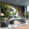 2D Jungle Cave Waterfall Wall Tapestry Tropical Scenery Background Cloth