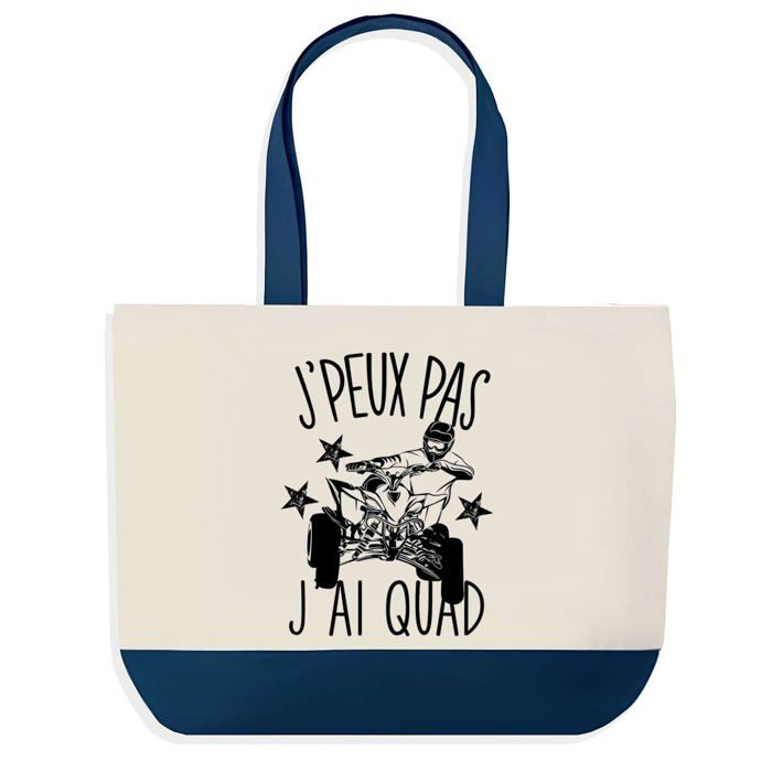 Sac cabas - PLANETEE - J'peux pas Quad - Bleu - Dessin noir - 40 x 45 cm