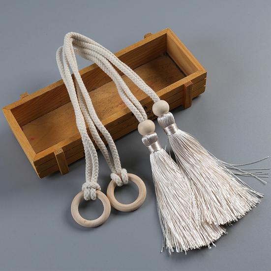 Yousheng Natürliche Holzperlen Vorhangband mit Quastenring Dekorative Halter Vorhangbinder Wohnzimmer Heimdekoration