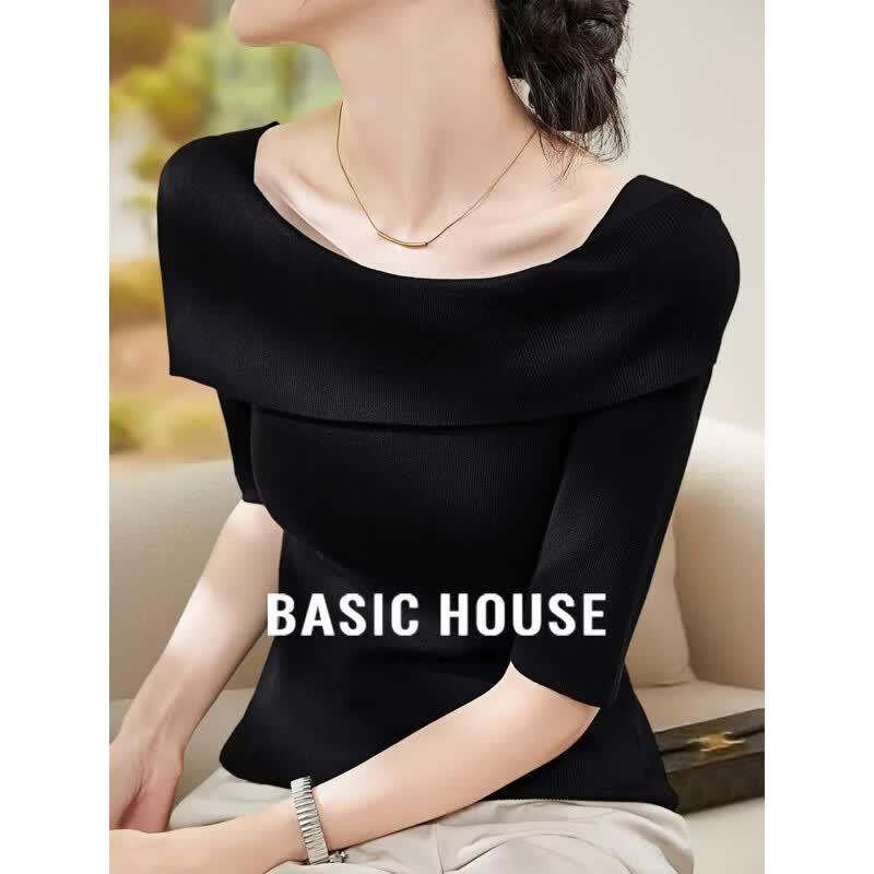 Basic House Women s French Off-Shoulder Knit Top S