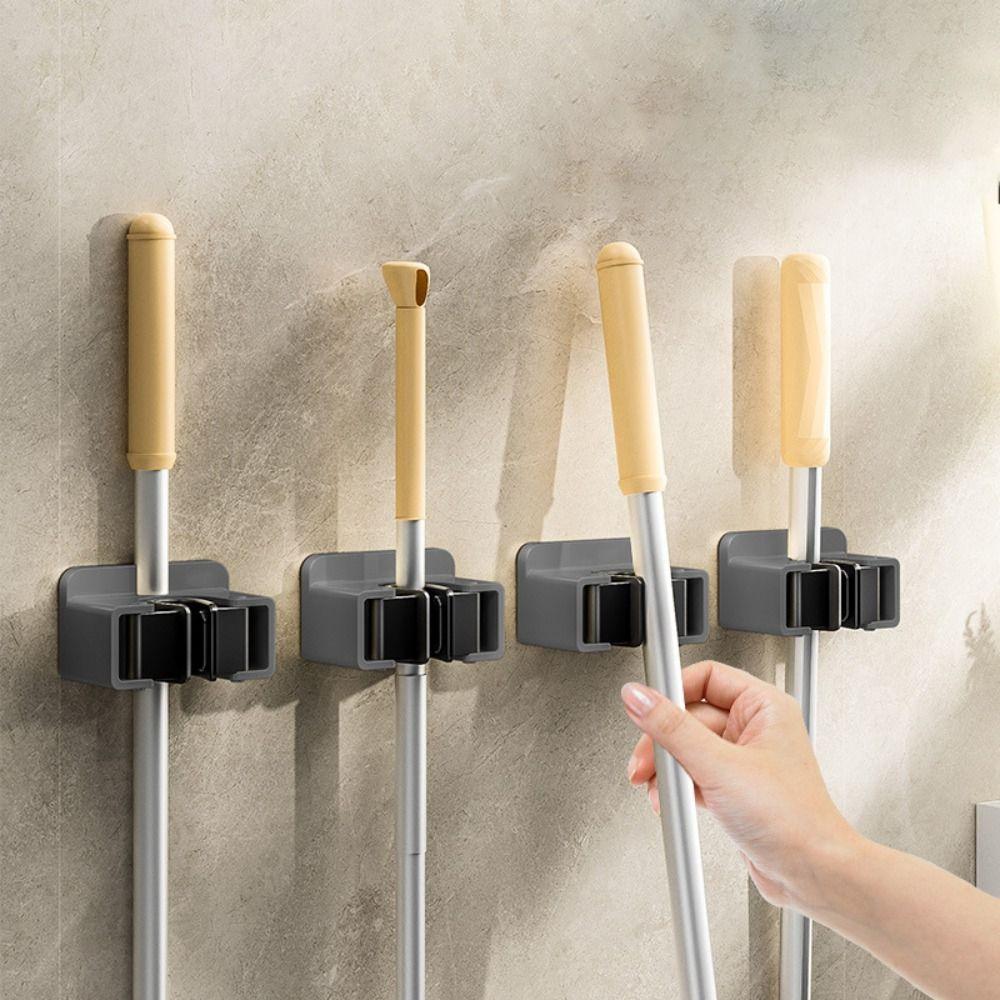 Traceless Mop Storage Holder Wall Mounted Broom Shelf New Bathroom Rack