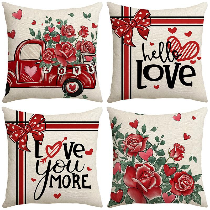 Kissenbezug Valentinstag Kreativ Romantisch Date Druck Liebe Pflanze Blume Party Zuhause Sofa Kissen