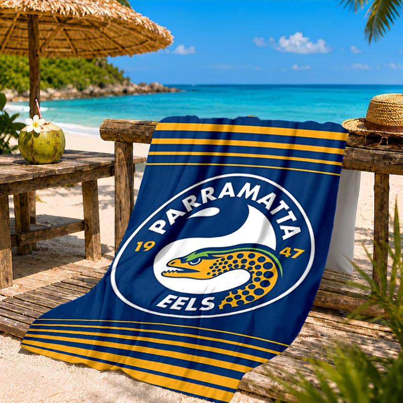 Parramatta Eels Team Crest Beach Towel, Quick-drying, Easy To Care For, Suitable for Both Fitness and Beach Vacations,Sports Essential
