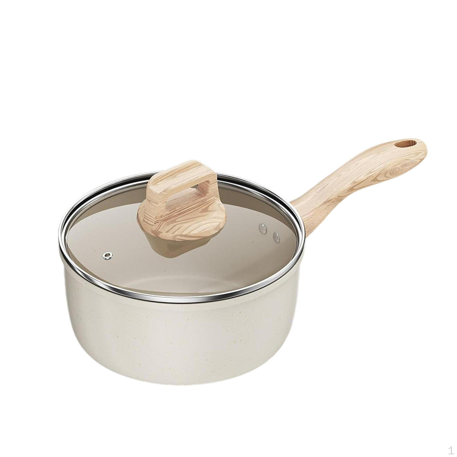 

Milk Pan Butter Warmer Cookware Anti Scale Handle Infant Breakfast Pot Small Saucepan for Apartment 16cm With Glass Lid