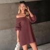 V-neck Puffed-sleeve Solid-color Knitted Sweater Dress for A Casual Date In Autumn and Winter