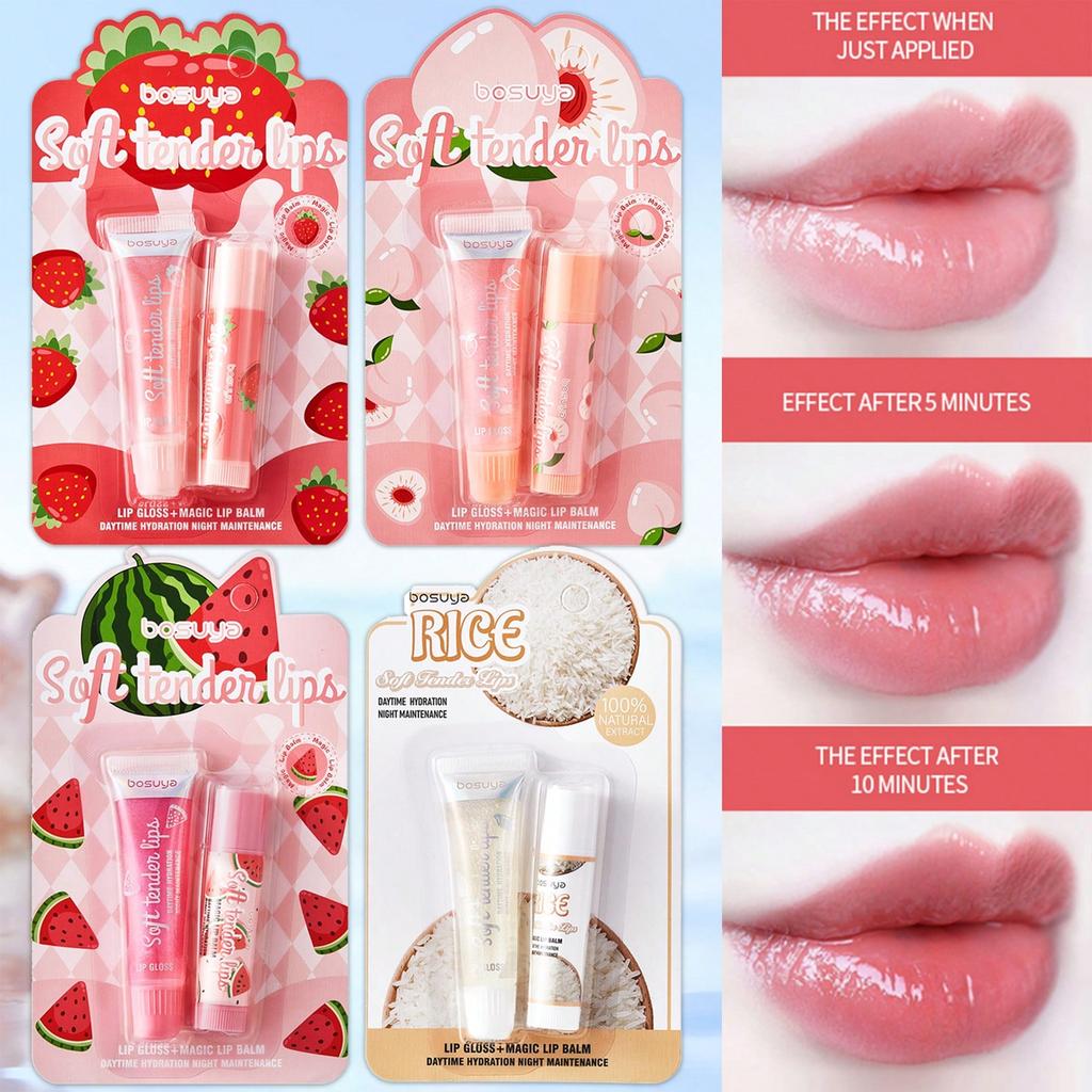 Christmas Gifts/Valentine's Day Gifts,Fruity Color-Changing Lip Balm Set, Two Pieces Set, Strawberry