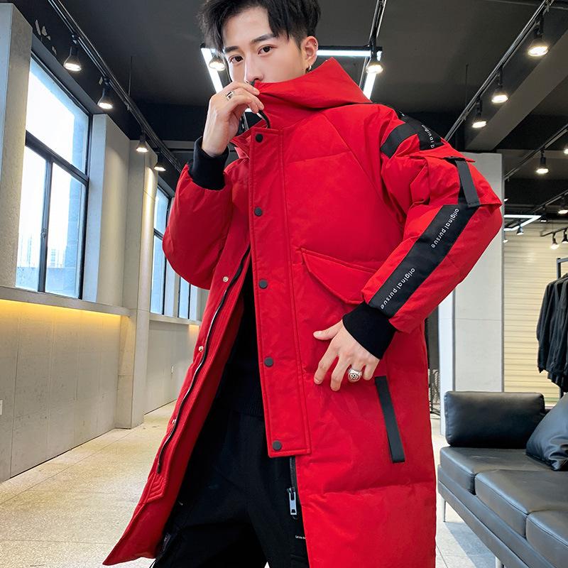 Piumino da Uomo di Media Lunghezza Stile Tooling Versione Coreana con Fettuccia Ispessita Abbigliamento Invernale