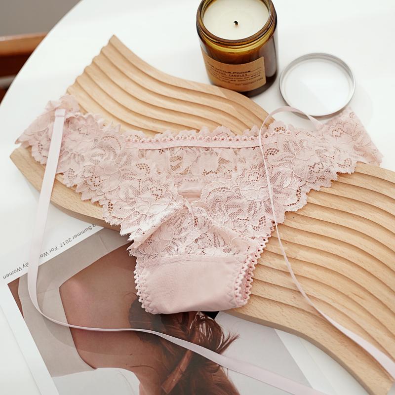 Dámské sexy krajkové kalhotky s nízkým pasem, šněrovací mašličky, dámské kalhotky s G-string spodním prádlem, s pokušením
