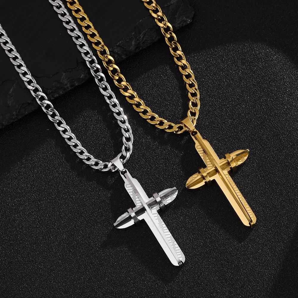 Herren-Halskette mit Edelstahl-Kreuzanhänger - Modischer Titanstahl-Schmuck