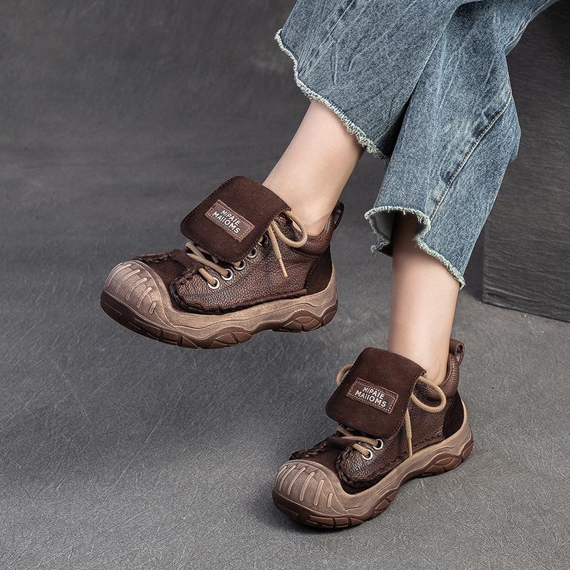 Fashion GKTINOO Retro Genuine Leather Sneakers Lace Up Women's Shoes 2025 Spring New Casual Round Toe Cowhide Flats