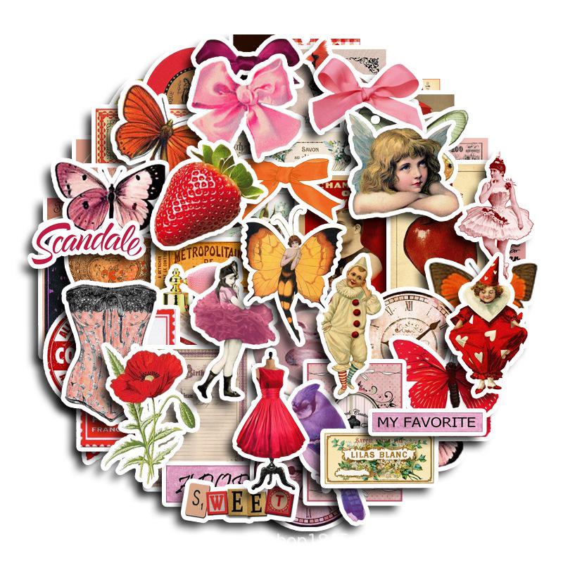 Marseilles 60 Unique Handmade Vintage Sticker Set: Bows, Strawberries, Waterproof, Creative Personality