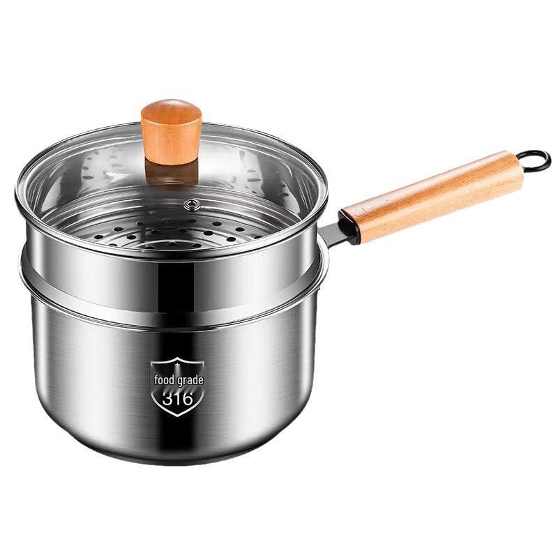 Wutuo 20cm Stainless Steel Saucepan with Steamer & Wooden Handle