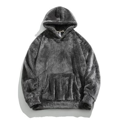 Autumn Winter Vintage Solid Color Fleece Warm Hooded Men's Jacket for Both Men, Lazy and Loose Warm Casual Hoodie