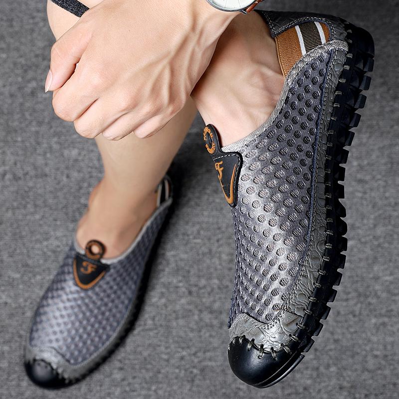 Large Size 38-48 Fashion Men's Summer Leather Breathable Casual Driving Shoes Loafers Flat Sandals Sports Sandals