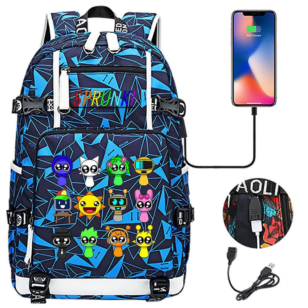 Rhythm Box Printed USB Backpack Teenagers Students Casual Large Capacity Travel Daypack