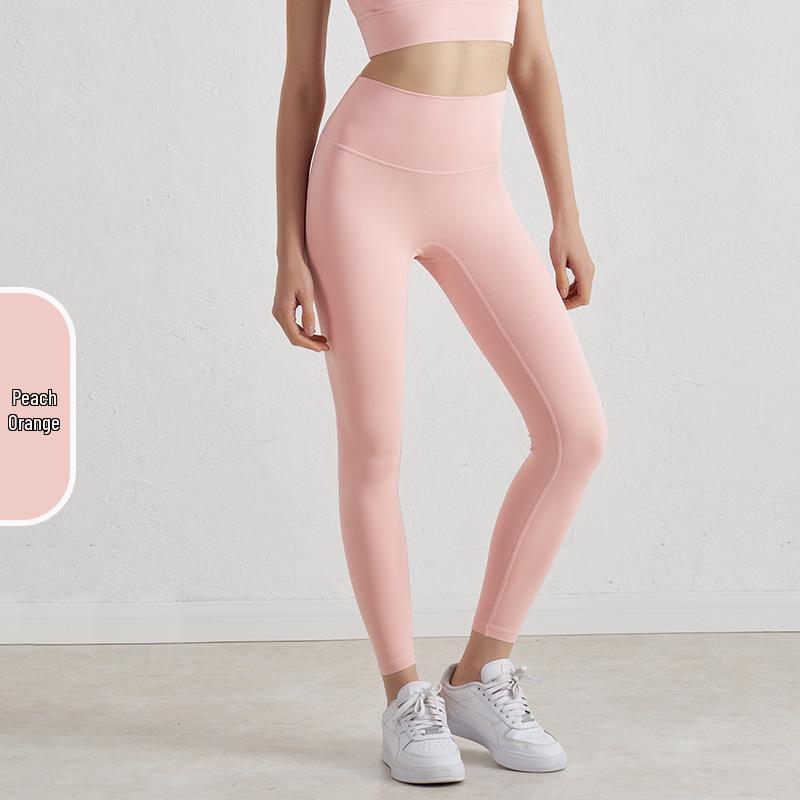 Pantaloni da Yoga da Donna a Vita Alta, Effetto Solleva Glutei Color Pesca - Senza Cuciture Visibili, Sensazione Nuda