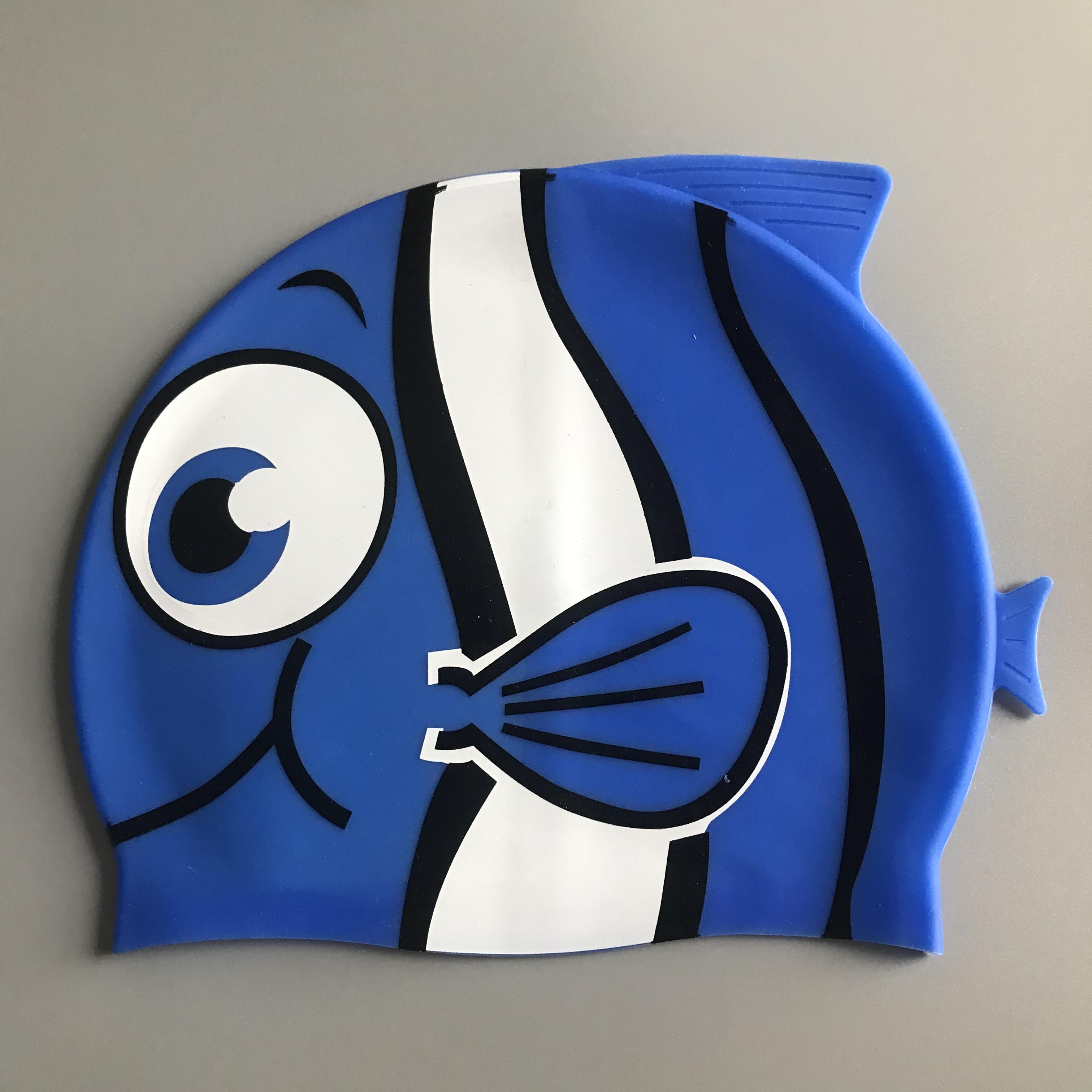 Cartoon Fish Swimming Cap Children Silicone Waterproof Kids Swim Pool Caps Elastic Fish Cartoon Swimming Hat One Size синий