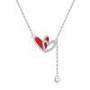 S925 Sterling Silver Women's Trendy Heart Pendant Necklace Red Agate Tassels Electroplated Perfect Fall/Winter Sweater Chain