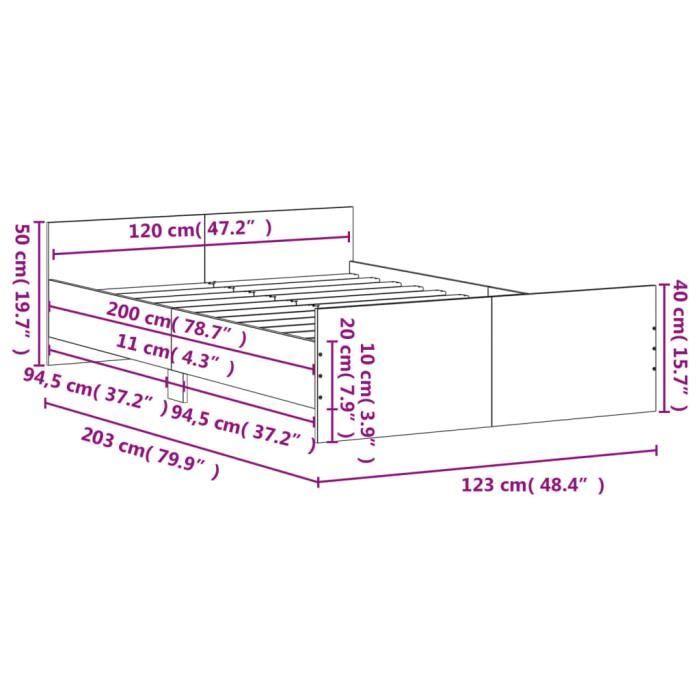 VidaXL Cadre de lit tête de lit et pied de lit gris sonoma 120x200 cm 3203745
