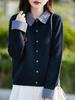 Women's 100% Wool Plaid Patchwork Knit Cardigan, Polo Style, 2025 Autumn/Winter Collection.