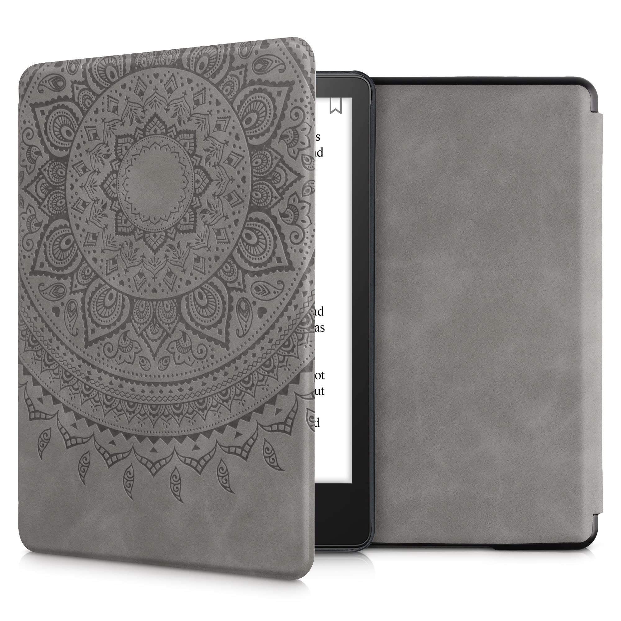 

kwmobile Case for Amazon Kindle Paperwhite Generation 2021 Nubuck Leather Sleeve with Indian Sun Design 11. - E-Book серый