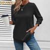 Women's Fashion Casual Solid Color Print Long Sleeve O-Neck Blouses & Shirts