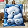 One Teddy Bear Design On a Blue Backdrop Blanket - a Lightweight Flannel Throw Suitable for The Sofa, Outdoor Use, Camping, Living Room, Off