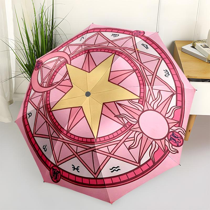 1pc Sakura Magic Array Pattern Beautiful Looking Automatic Folding Umbrella, 3 Folding, 8 Pole Frame Design, Durable and Suitable for Travel